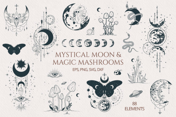 Download Mystical Moon &amp; Magic Mushrooms Set - Mushroom Collection